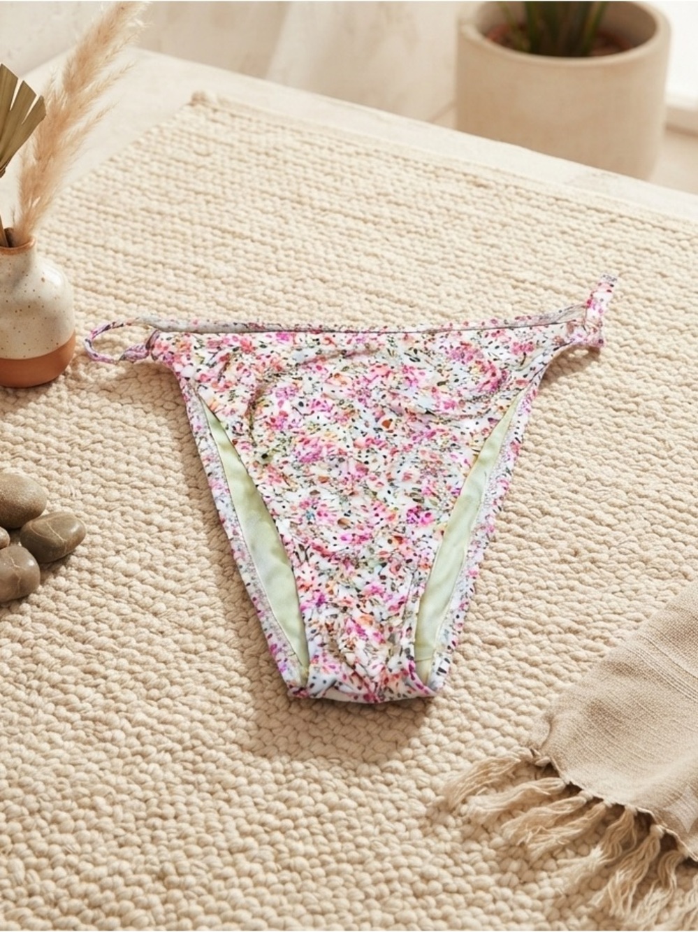 AEROPOSTALE Ditsy Floral Bikini Bottom Pink White High Cut Cheeky V-Front